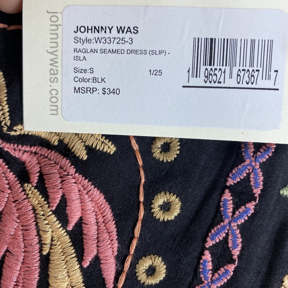 NWT Johnny Was Mini Dress Sz S Black Embroidered Floral Boho Gauzy MSRP $340 - Picture 8 of 16